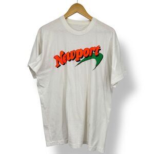 Vintage 90s Newport Pleasure Cigarettes Swoosh Logo Smoking Graphic Shirt USA XL